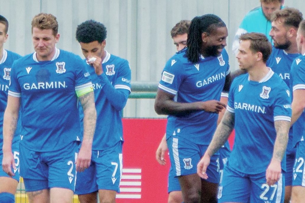 Tyler Cordner, second right, leads the celebrations after firing AFC Totton in front