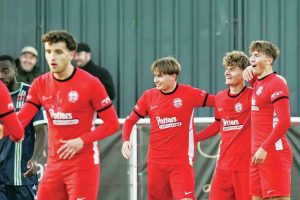 Anstey Nomad’s Ronnie Kokkinos celebrates firing home the final goal of the game