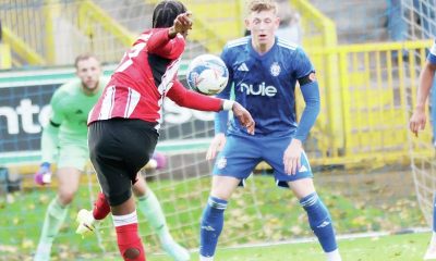 Exeter’s Akeel Higgins takes aim for his side