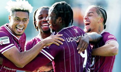 Lyle Taylor, left, celebrates with teammates after scoring the second goal