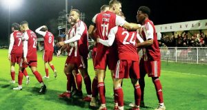 Brackley Town celebrate after scoring