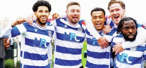 Maldon and Tiptree’s players celebrate their victory against Flackwell Heath in the last round