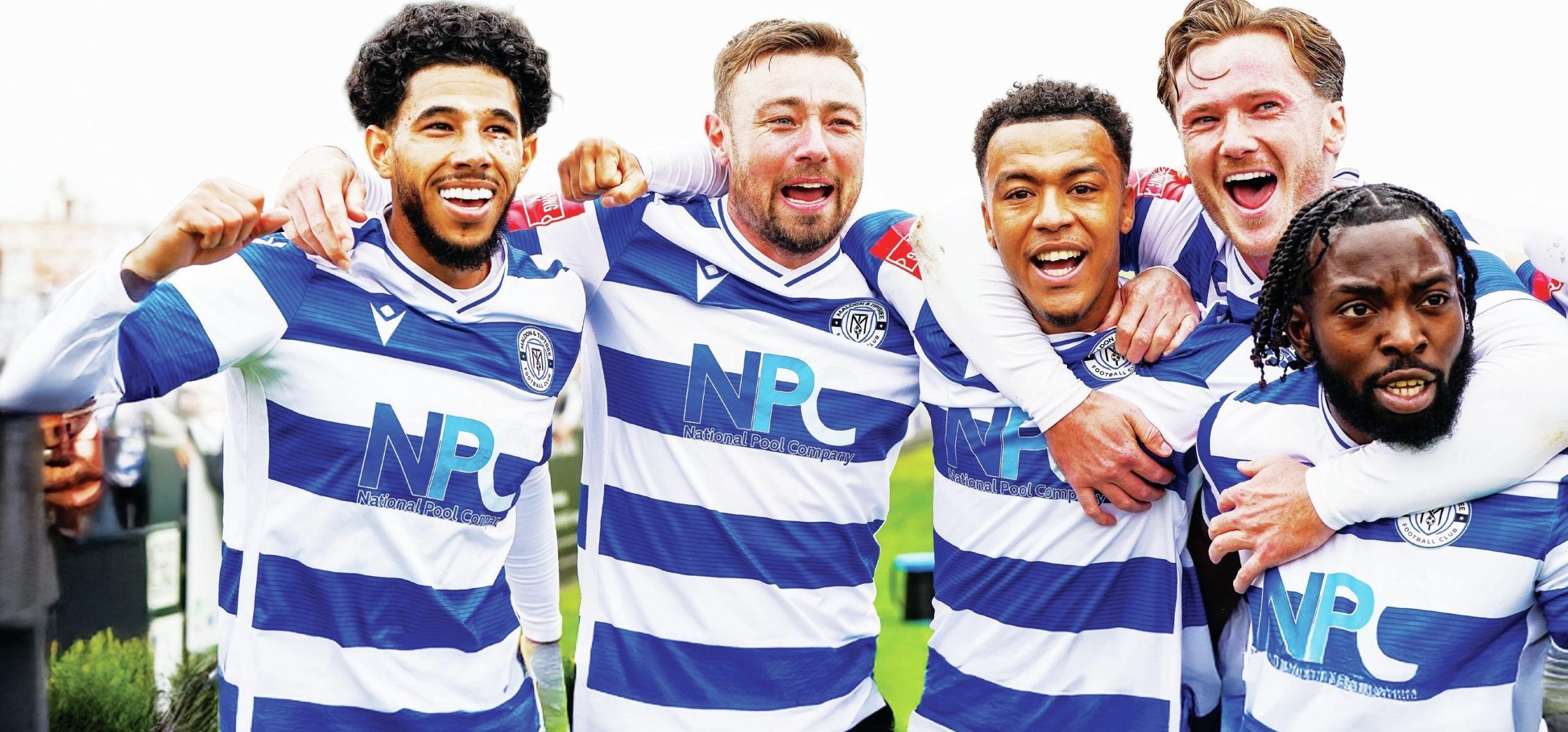 Maldon and Tiptree’s players celebrate their victory against Flackwell Heath in the last round