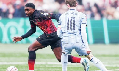 Tamworth’s Beck-Ray Enoru takes on Tottenham’s James Maddison in last year’s third round