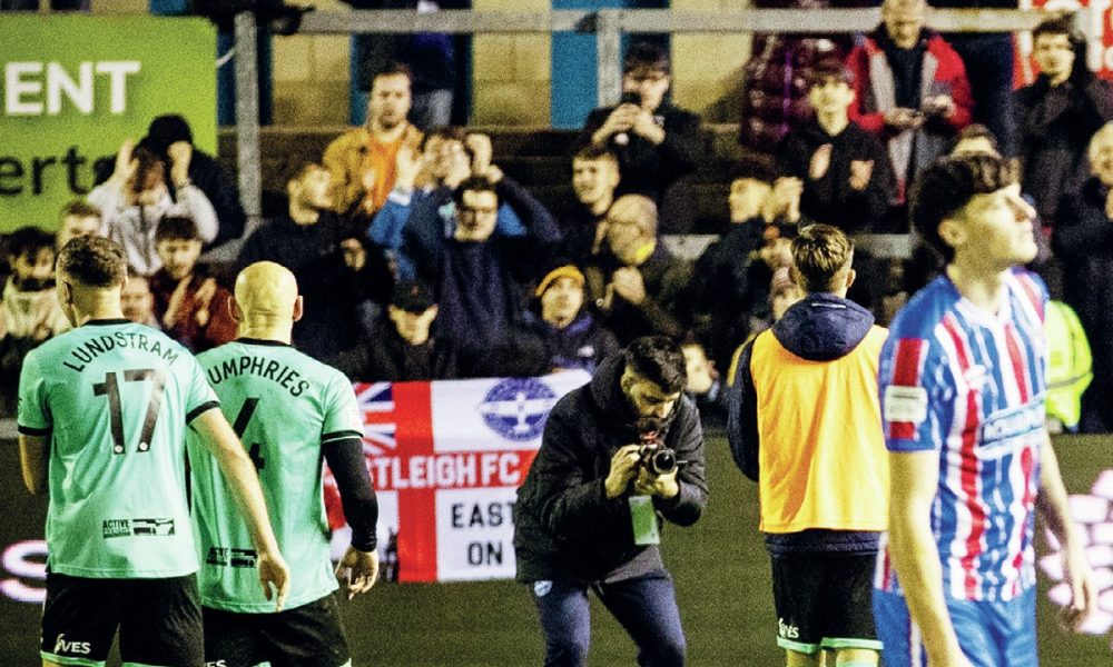 Eastleigh applaud their fans as Carlisle trudge off the pitch