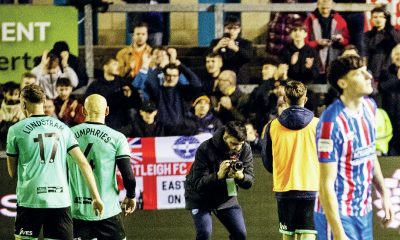 Eastleigh applaud their fans as Carlisle trudge off the pitch