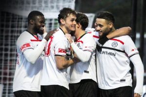 Hednesford celebrate Dan Trickett-Smith’s winner