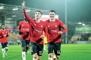 Joe Grey celebrates his hat-trick