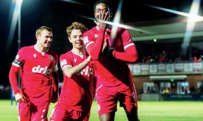 Nathan Odokonyero celebrates wrapping up the scoring for Worthing