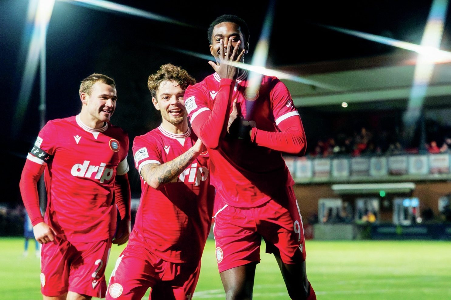 Nathan Odokonyero celebrates wrapping up the scoring for Worthing