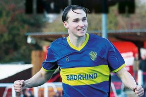 Jack Roberts celebrates one of his brace of goals for Spalding
