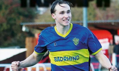 Jack Roberts celebrates one of his brace of goals for Spalding