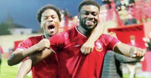 Droylsden FC players celebrate beating high-ranked Northwich