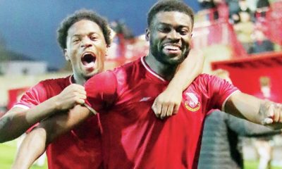 Droylsden FC players celebrate beating high-ranked Northwich