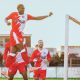 Samuel Ayo Faniyan celebrates scoring Poole Town’s first goal