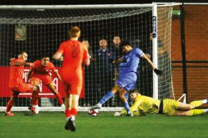 Jude Taylor rifles home Lichfield City’s winning goal