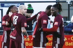 Bremang celebrates after scoring the visitors’ second goal in the 23rd minute