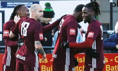 Bremang celebrates after scoring the visitors’ second goal in the 23rd minute