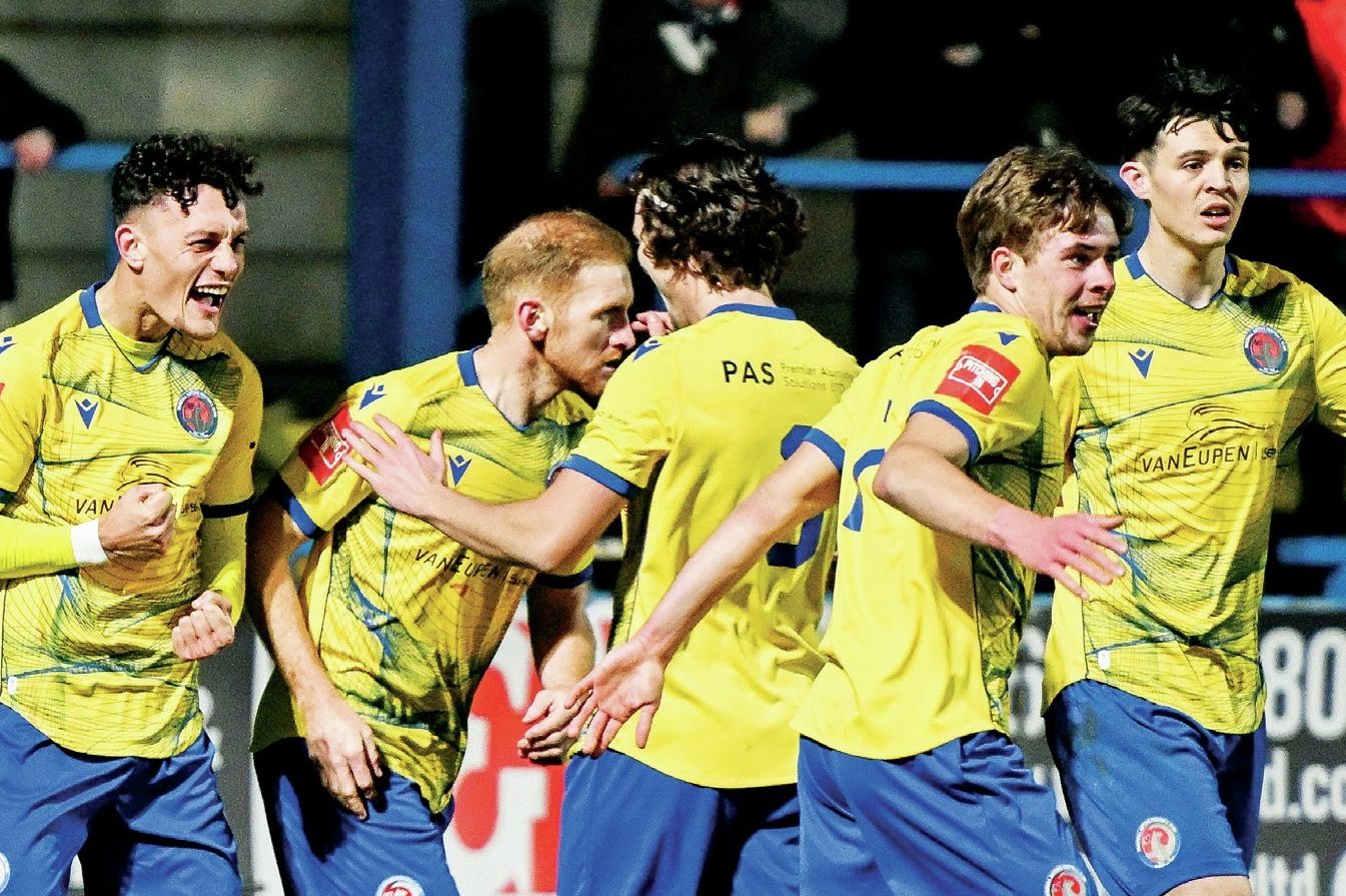 Vauxhall Motors Kyle Sambor celebrates equalising to make it 3-3