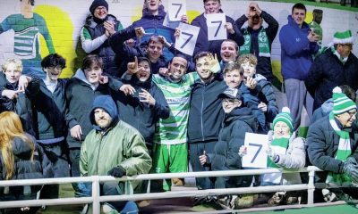 The Waltham Abbey fans celebrate their winning run with the players
