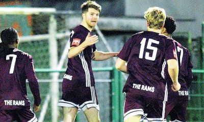 Luke Dreher celebrates putting AFC Croydon ahead