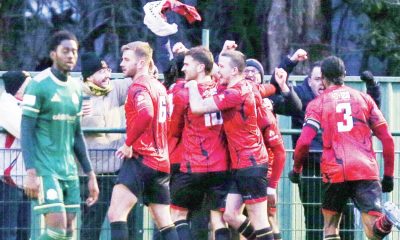 Sittingbourne celebrate after Derek Asamoah’s second goal