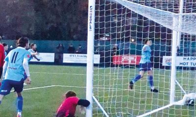 Frome Town’s Archie Ferris wheels away after his third goal