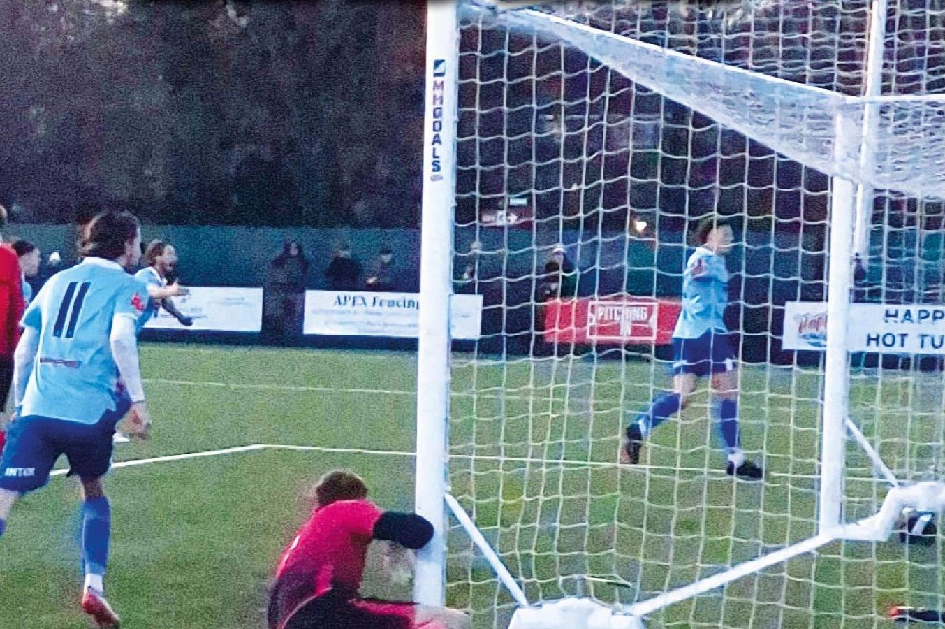 Frome Town’s Archie Ferris wheels away after his third goal