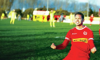 Punjab United’s Jack Hopkins celebrates his winning goal in front of a record crowd
