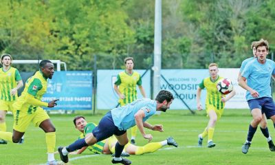 Benfleet’s Aaron Russell heads home against Great Wakering Rovers