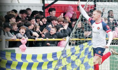 Witham Town’s Sam Bantick celebrates