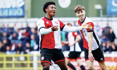 Kian Pennant, left, and Matt Ward celebrate Woking’s equalising goal